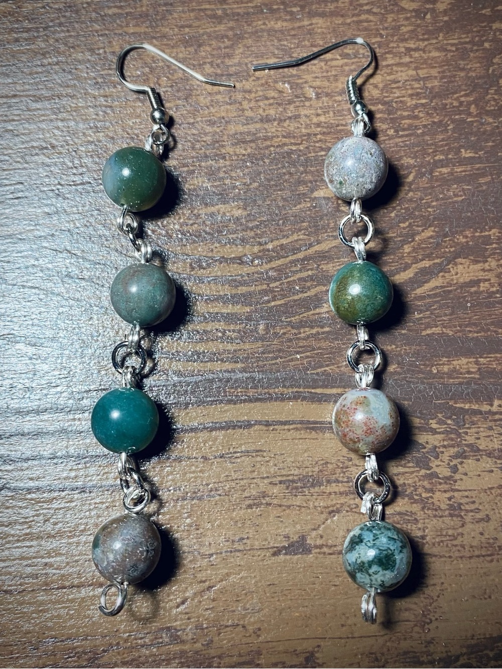 Moss agate silver wire earrings